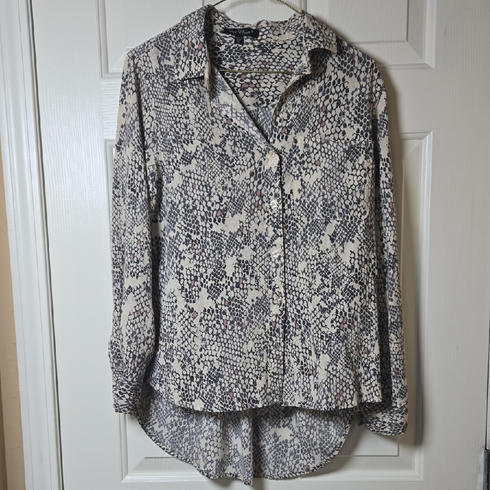 Velvet Hearts M 🤘🏼Snakeskin B&W+Pink Long Sleeve Button-up VTG ROCKER SHIRT🎸